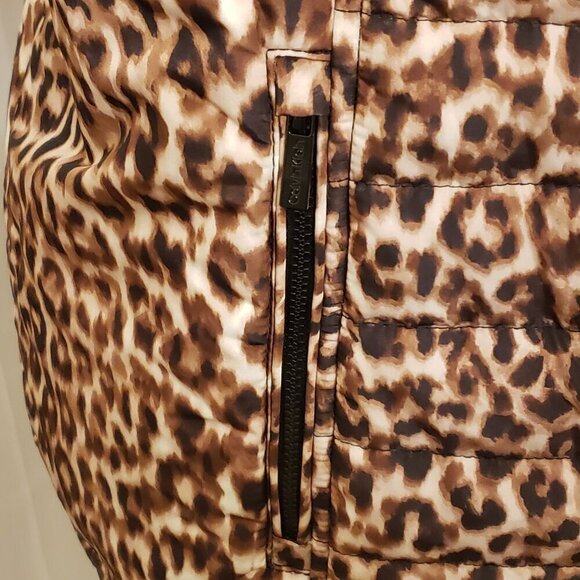 Calvin Klein Women's Leopard/Animal Print Puffer Jacket w/Faux Fur Collar, SZ 1X - Picture 6 of 12